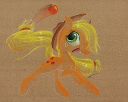 Size: 922x738 | Tagged: safe, artist:getchanoodlewet, applejack, g4, apple, female, solo, traditional art