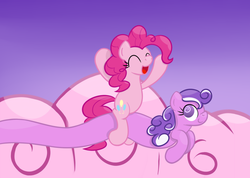Size: 1024x731 | Tagged: safe, artist:hip-indeed, pinkie pie, screwball, g4, falkor, long pony, the neverending story