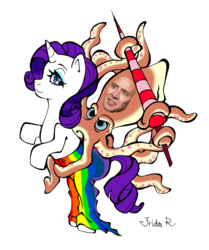 Size: 850x1019 | Tagged: safe, artist:forheart, rarity, squid, g4, clothes, horror, humans riding ponies, lance, majestic, nicolas cage, riding, simple background, transparent background, wat