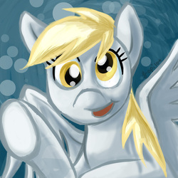 Size: 1600x1600 | Tagged: safe, artist:lopilot, derpy hooves, pegasus, pony, g4, bubble, crepuscular rays, female, mare, ocean, open mouth, portrait, solo, spread wings, sunlight, swimming, underwater, water, wings