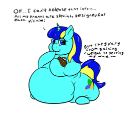 Size: 647x602 | Tagged: safe, artist:watertimdragon, oc, oc only, oc:jester bells, ask, bedroom eyes, clipboard, fat, looking at you, obese, sitting, solo, tumblr