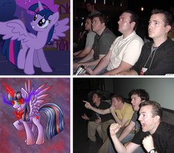 Size: 826x730 | Tagged: safe, artist:dany-the-hell-fox, twilight sparkle, alicorn, pony, g4, 4koma, alicorn amulet, comic, corrupted, corrupted twilight sparkle, dark magic, drama, evil, exploitable meme, female, magic, mare, meme, reaction guys, sombra eyes, twilight sparkle (alicorn)