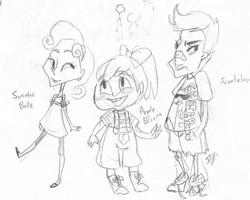 Size: 500x400 | Tagged: safe, artist:iiya, apple bloom, scootaloo, sweetie belle, human, g4, cutie mark crusaders, humanized, monochrome, traditional art