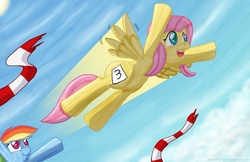 Size: 1236x800 | Tagged: safe, artist:ladyanidraws, fluttershy, rainbow dash, g4, crying, racing, tears of joy