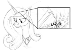 Size: 1000x720 | Tagged: safe, artist:jelly shades, princess cadance, pony, g4, hair, inside hair, micro, monochrome, sketch, tea party