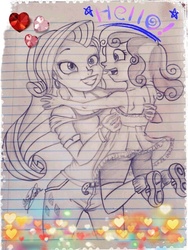 Size: 480x640 | Tagged: safe, artist:sikiu, rarity, sweetie belle, human, g4, ass, butt, humanized, traditional art