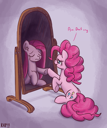 Size: 935x1114 | Tagged: safe, artist:king-kakapo, pinkie pie, earth pony, pony, g4, crying, duality, female, mirror, pinkamena diane pie, solo