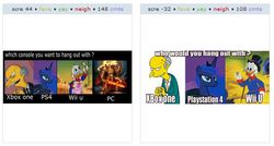 Size: 532x285 | Tagged: safe, princess luna, g4, comparison trolling, ducktales, exploitable meme, juxtaposition, juxtaposition win, male, meme, mr. burns, scrooge mcduck, the simpsons