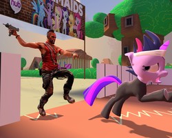 Size: 1280x1024 | Tagged: safe, twilight sparkle, g4, 3d, chase, crossover, far cry 3, future twilight, gmod, uzi, vaas montenegro