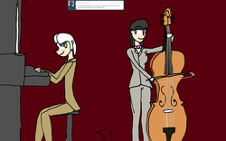 Size: 2556x1598 | Tagged: safe, artist:sigmatheartist, frederic horseshoepin, octavia melody, human, ask ponies as humans, g4, cello, humanized, musical instrument, piano, tumblr