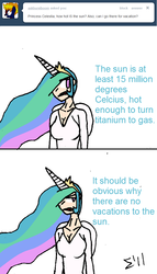 Size: 646x1127 | Tagged: safe, artist:sigmatheartist, princess celestia, human, ask ponies as humans, g4, breasts, cleavage, female, humanized, tumblr