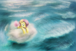 Size: 839x567 | Tagged: safe, artist:pterodactl, fluttershy, g4, cloud, cloudy, female, solo