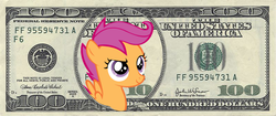 Size: 800x337 | Tagged: safe, artist:icebreak23, scootaloo, g4, federal reserve note, female, money, solo