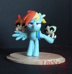 Size: 775x800 | Tagged: safe, artist:viistar, rainbow dash, pegasus, pony, double rainboom, g4, craft, customized toy, figurine, irl, photo, scene interpretation, the powerpuff girls