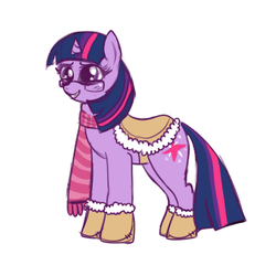 Size: 400x400 | Tagged: safe, artist:lulubell, twilight sparkle, g4, boots, clothes, female, glasses, saddle, scarf, simple background, solo, white background