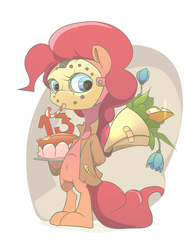 Size: 1854x2440 | Tagged: safe, pinkie pie, earth pony, pony, g4, bipedal, clothes, female, food, friday the 13th, mask, parody, solo