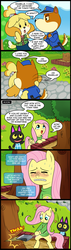 Size: 628x2200 | Tagged: safe, artist:madmax, fluttershy, pegasus, pony, comic:the town, g4, animal crossing, axe, bottomless, clothes, coin, comic, copper, hoof hold, isabelle, meme, nintendo, nudity, partial nudity, shipping, sweater, sweatershy, yaranaika