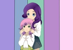 Size: 1024x712 | Tagged: safe, artist:jell0-bean, rarity, sweetie belle, human, g4, humanized