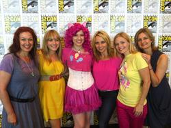 Size: 2048x1529 | Tagged: safe, artist:aktrez, pinkie pie, human, g4, andrea libman, cathy weseluck, cosplay, irl, irl human, meghan mccarthy, photo, tabitha st. germain, tara strong, voice actor