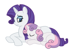 Size: 600x409 | Tagged: artist needed, safe, rarity, sweetie belle, pony, unicorn, g4, eyes closed, female, filly, floppy ears, mare, missing cutie mark, simple background, transparent background