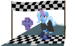 Size: 3200x2000 | Tagged: safe, artist:xonxt, trixie, pony, unicorn, g4, cross, finish line, incense, priest, pun, simple background, solo, transparent background, visual pun