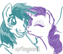 Size: 500x429 | Tagged: dead source, safe, artist:artsyzard, rainbow dash, rarity, pegasus, pony, unicorn, g4, cheek kiss, duo, female, kissing, lesbian, mare, ship:raridash, shipping