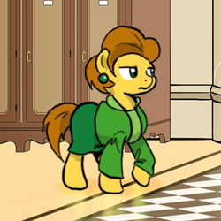 Size: 300x300 | Tagged: safe, artist:muffinshire, pony, comic:twilight's first day, clothes, dress, edna krabappel, male, ponified, solo, the simpsons