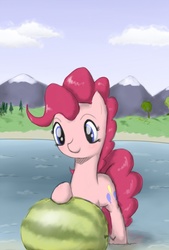 Size: 676x1000 | Tagged: safe, artist:239asd, pinkie pie, g4, female, solo, watermelon