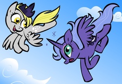 Size: 999x688 | Tagged: safe, artist:shuffle001, derpy hooves, princess luna, pegasus, pony, g4, female, mare