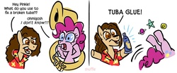 Size: 1285x535 | Tagged: safe, artist:shuffle001, pinkie pie, earth pony, pony, g4, flip take, hilarious in hindsight, musical instrument, ponified, pun, sousaphone, tuba, weird al yankovic