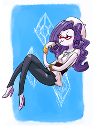 Size: 994x1354 | Tagged: dead source, safe, artist:twitchykismet, rarity, equestria girls, g4, adventure time, beret, crossover, female, glasses, glasses rarity, humanized, male, pencil, solo