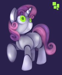 Size: 1468x1786 | Tagged: safe, artist:mcsadat, sweetie belle, pony, robot, unicorn, g4, blank flank, female, filly, foal, hooves, horn, simple background, solo, sweetie bot