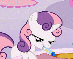 Size: 652x529 | Tagged: safe, screencap, sweetie belle, pony, g4, sisterhooves social, animated, coloring, crayon, cute, diasweetes, drawing, female, mouth hold, solo