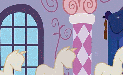 Size: 370x225 | Tagged: safe, screencap, sweetie belle, pony, unicorn, g4, sisterhooves social, animated, carousel boutique, cute, diasweetes, female, filly, foal, jumping, mannequin, open mouth, solo, talking