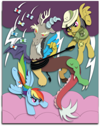 Size: 1717x2165 | Tagged: safe, artist:the-paper-pony, daring do, discord, rainbow dash, g4, shadowbox