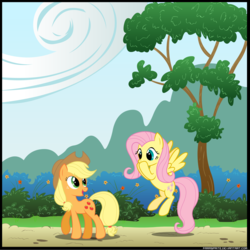 Size: 2940x2942 | Tagged: safe, artist:parasprite, applejack, fluttershy, g4