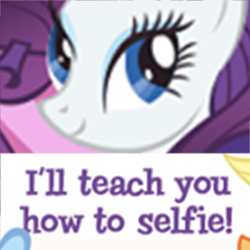 Size: 400x400 | Tagged: safe, rarity, g4, female, out of context, selfie, solo, text