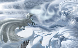 Size: 1133x705 | Tagged: safe, artist:mricantdraw, trixie, g4, hood, snow, wind, winter, wisp