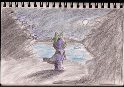 Size: 2030x1434 | Tagged: safe, artist:the_fallen_dragon, spike, g4, alone, fallen spike, male, moonlight, scenery, solo, traditional art