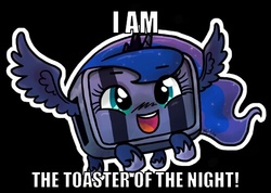 Size: 499x355 | Tagged: safe, artist:zicygomar, princess luna, g4, balrog (cave story), cave story, cute, female, huzzah, image macro, solo, toaster, wat