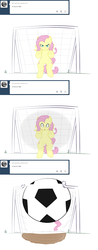 Size: 900x2295 | Tagged: dead source, safe, artist:kryptchild, fluttershy, pegasus, pony, g4, ask, bipedal, female, flutterbuse, football, goal, net, solo, sports, throwing things at fluttershy, tumblr