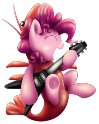 Size: 678x848 | Tagged: dead source, safe, artist:xioade, pinkie pie, lobster, g4, clothes, costume, female, guitar, solo
