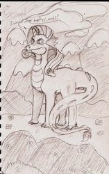 Size: 708x1128 | Tagged: safe, artist:the_fallen_dragon, oc, oc only, dracony, hybrid, interspecies offspring, monochrome, offspring, parent:rarity, parent:spike, parents:sparity, simple background, solo, traditional art