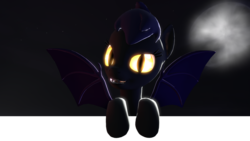 Size: 1191x670 | Tagged: safe, artist:drdicksamazingstick, oc, oc only, oc:midnight blossom, bat pony, pony, 3d, fourth wall, glowing eyes, moon, solo, source filmmaker