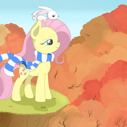 Size: 894x894 | Tagged: safe, artist:fluttershyfree, angel bunny, fluttershy, g4, autumn, clothes, scarf