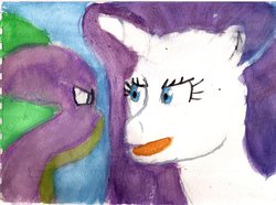 Size: 900x669 | Tagged: safe, artist:the_fallen_dragon, rarity, spike, g4, argument, traditional art, watercolor painting