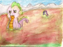 Size: 900x675 | Tagged: safe, artist:the_fallen_dragon, rarity, spike, g4, argument, traditional art, watercolor painting