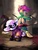 Size: 750x1000 | Tagged: safe, artist:bakki, scootaloo, sweetie belle, pony, g4, action pose, bipedal, blood, clothes, costume, crossover, fight, hit-girl, kick-ass, mask, ponified, superhero, weapon