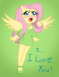 Size: 477x627 | Tagged: safe, artist:takemybleedingheart, fluttershy, anthro, g4, ambiguous facial structure, blushing, confession, female, i love you, solo