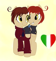 Size: 816x888 | Tagged: safe, artist:chaosfanatic, hetalia, italy, ponified, romano, siblings, smiling